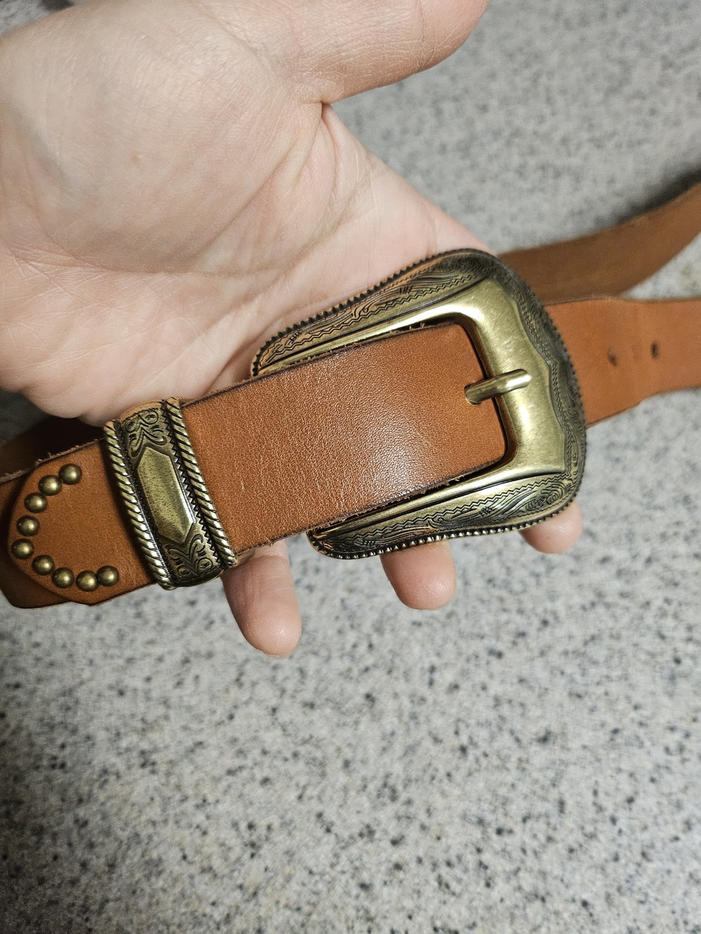 Anthropologie Tooled Leather Western Belt - Tan - Picture 3 of 12